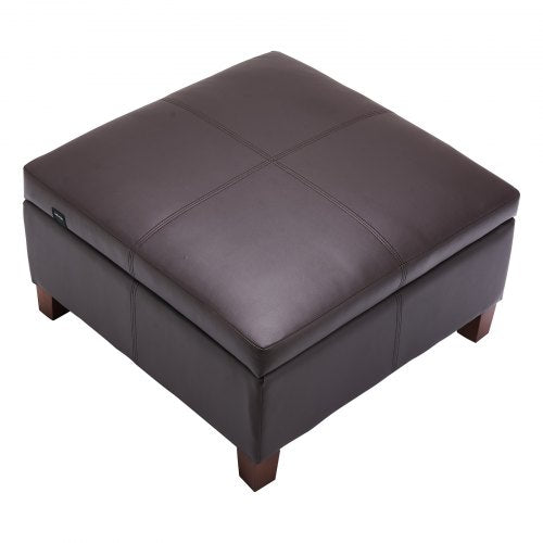 28 in Square Leather Ottoman with Storage Upholstered Tufted Button Coffee