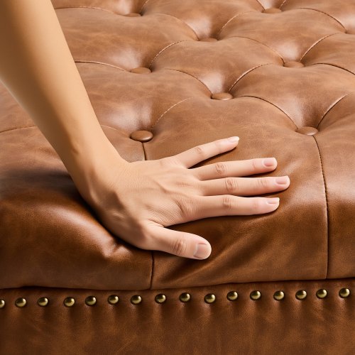 31 in Square Leather Ottoman with Storage Upholstered Tufted Button Coffee