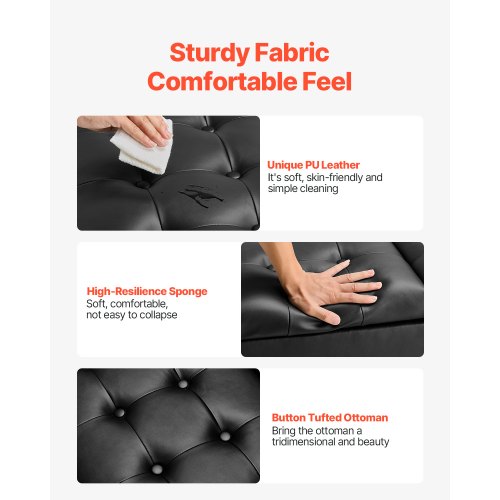 34 in Square Leather Ottoman with Storage Upholstered Tufted Button Coffee