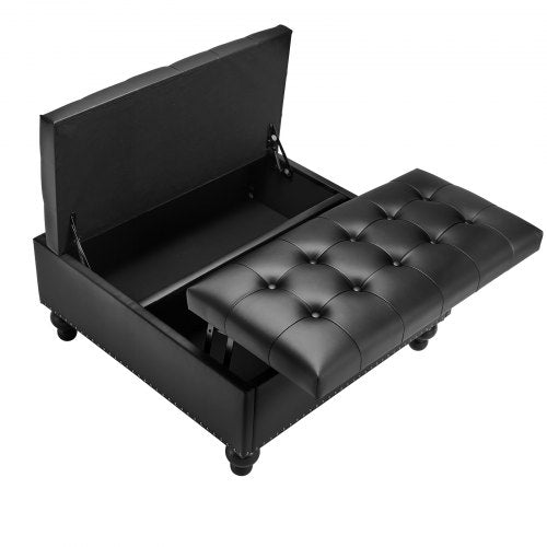 34 in Square Leather Ottoman with Storage Upholstered Tufted Button Coffee