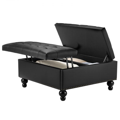 34 in Square Leather Ottoman with Storage Upholstered Tufted Button Coffee