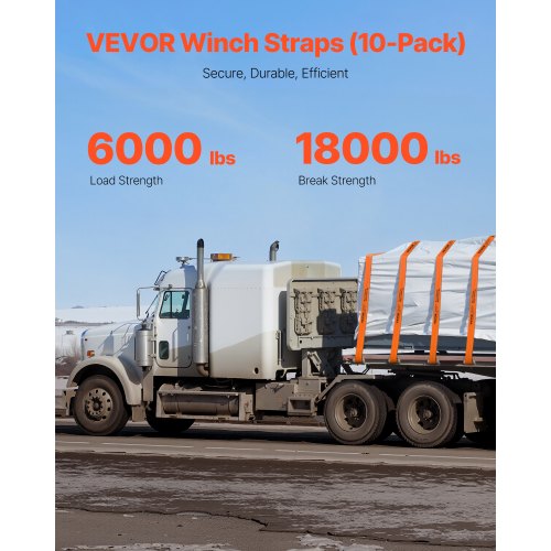 Winch Straps 4 in x 30 ft Truck Straps with Flat Hook 10 Pack Heavy Duty