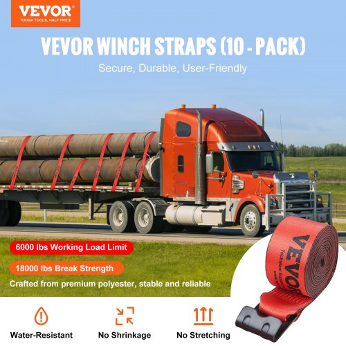 Winch Straps 4 x 30 6000 lbs Load Capacity 18000 lbs Breaking Strength