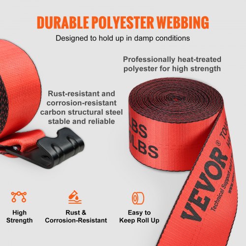 Winch Straps 4 x 30 6000 lbs Load Capacity 18000 lbs Breaking Strength