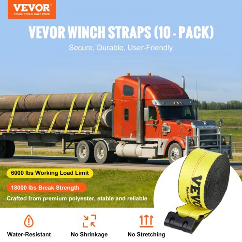 Winch Straps 4 x 40 6000 lbs Load Capacity 18000 lbs Break Strength