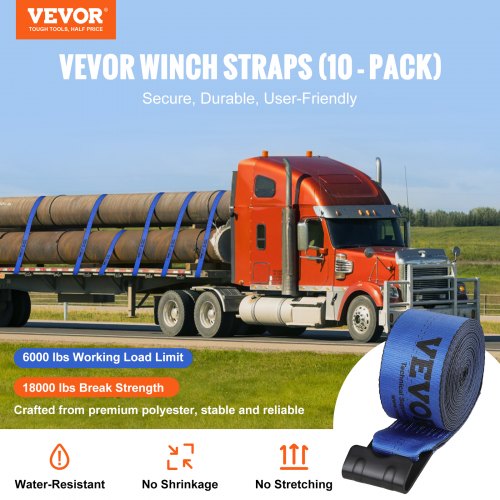 Winch Straps 4 x 30 6000 lbs Load Capacity 18000 lbs Breaking Strength