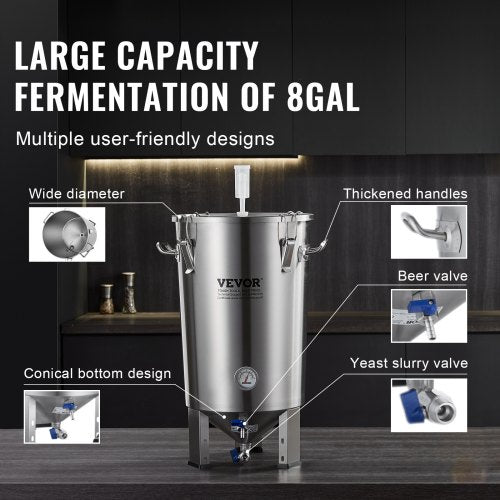 304 Stainless Steel Kettle 8 GALLON Beer Brew Fermentor Brew Bucket