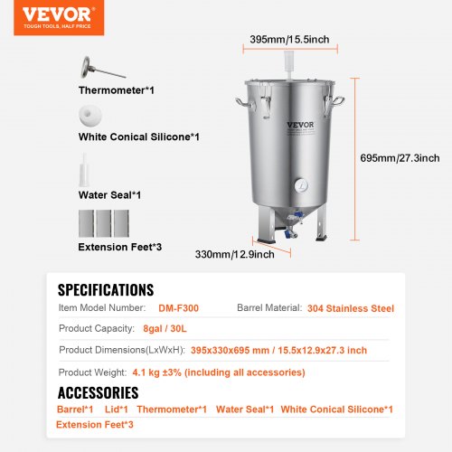 304 Stainless Steel Kettle 8 GALLON Beer Brew Fermentor Brew Bucket