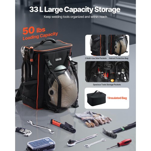 Welding Backpack 33L Welder Backpack with Insulated Bag Helmet Bag 600D