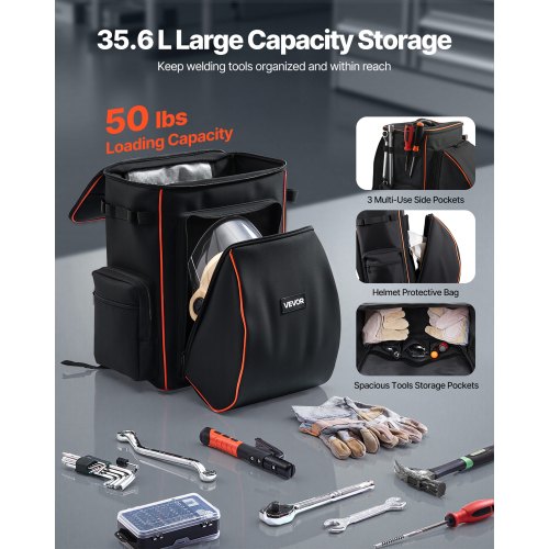 Welding Backpack 356L Welder Backpack for Tools and Helmet 600D Polyester