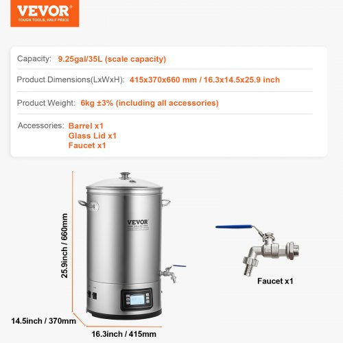 Electric Brewing System 8 GALLON Brewing Stock Pot AllinOne Home Beer