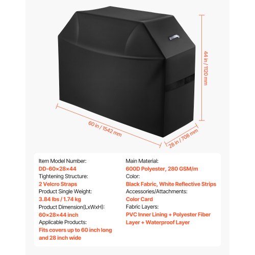 Grill Cover 60 inch BBQ Covers for Outdoor Grills Waterproof Fade