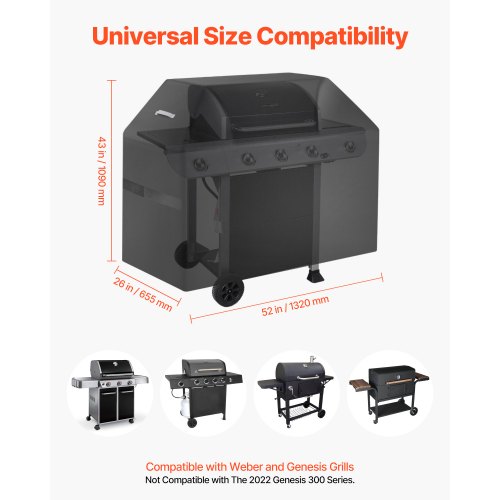 Grill Cover 52 inch BBQ Covers for Outdoor Grills Waterproof Fade