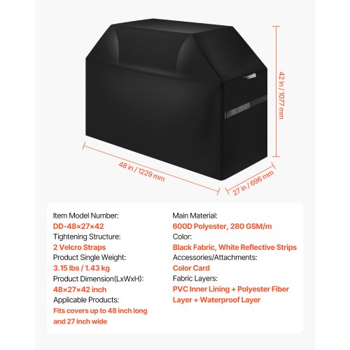 Grill Cover 48 inch BBQ Covers for Outdoor Grills Waterproof Fade