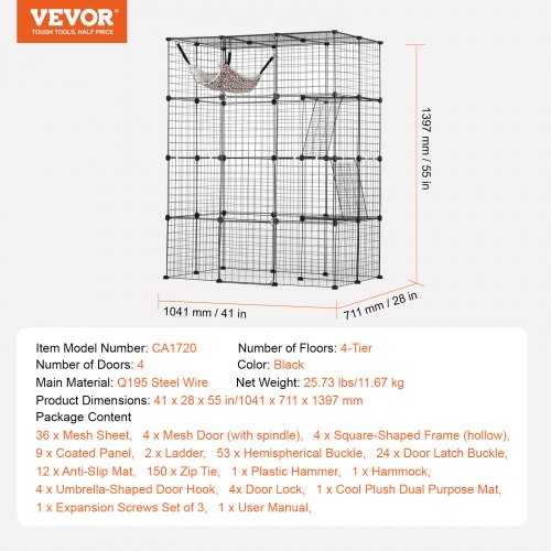 Large 4tier Cat Cage 41 x 28 x 55 Detachable Metal Wire Cat Enclosure