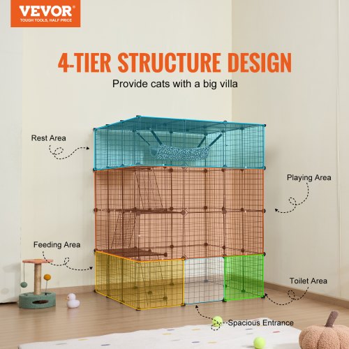 Large 4tier Cat Cage 41 x 41 x 55 Detachable Metal Wire Cat Enclosure