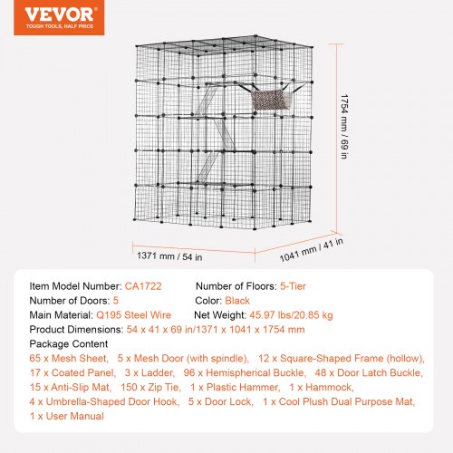 Large 4tier Cat Cage 54 x 41 x 69 Detachable Metal Wire Cat Enclosure