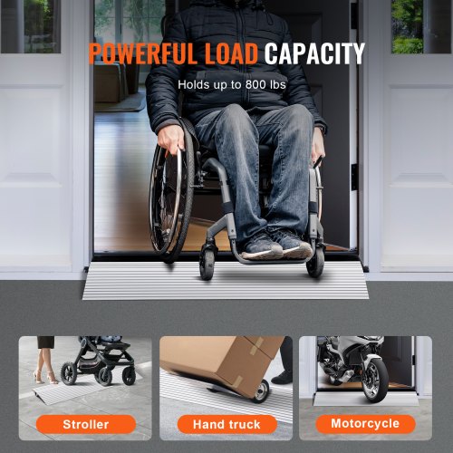 Door Threshold Ramp 1 Rise 800 lbs Load Capacity Door Ramp for Wheelchairs