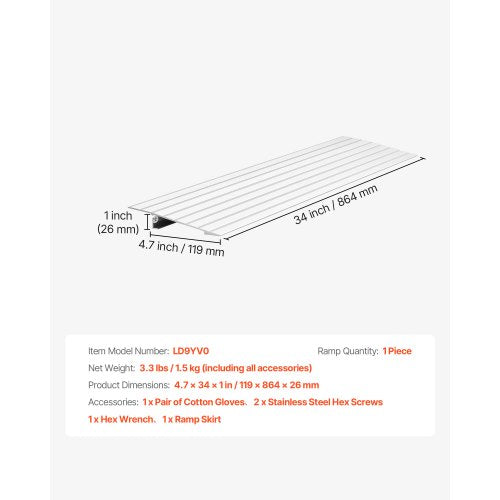 Door Threshold Ramp 1 inch Rise Aluminum Alloy Threshold Ramp Rated 800