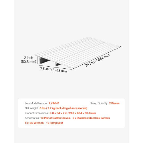 Door Threshold Ramp 2 inch Rise Aluminum Alloy Threshold Ramp Rated 800