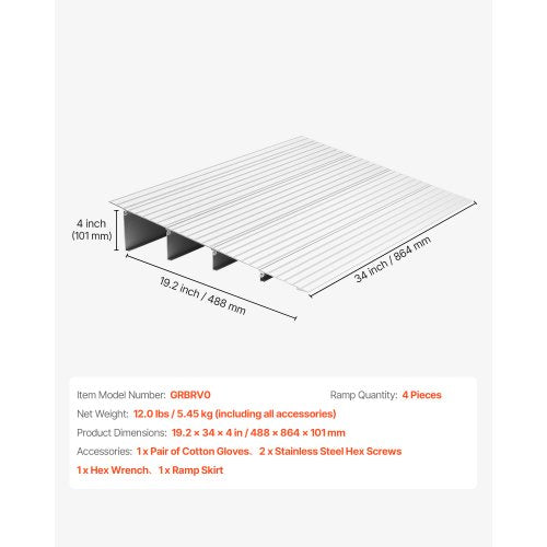Door Threshold Ramp 4 inch Rise Aluminum Alloy Threshold Ramp Rated 800