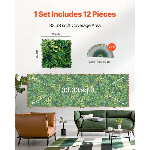 Artificial Grass Wall Panels 12 PCS 20 x 20 inch 3D Combination Greenery