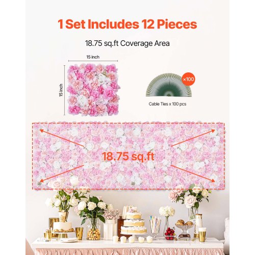 3D Flower Wall Panel 12 PCS 15 x 15 inch Artificial Floral Wall Background