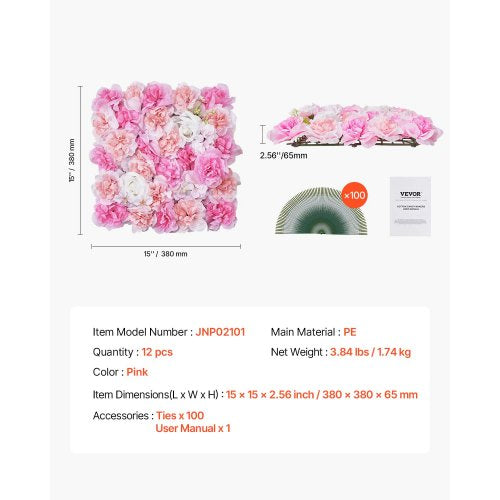 3D Flower Wall Panel 12 PCS 15 x 15 inch Artificial Floral Wall Background