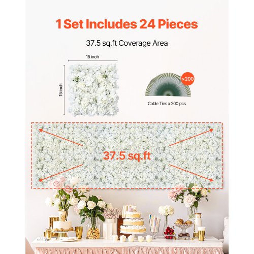 3D Flower Wall Panel 24 PCS 15 x 15 inch Artificial Floral Wall Background
