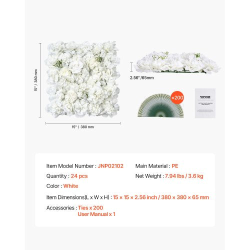 3D Flower Wall Panel 24 PCS 15 x 15 inch Artificial Floral Wall Background