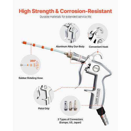 Car Cleaning Gun 692 Bar HighPressure Air Blow Gun with 2 Set Nozzles
