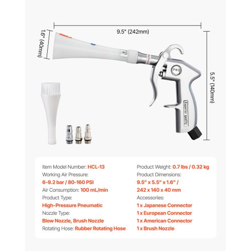 Car Cleaning Gun 692 Bar HighPressure Air Blow Gun with 2 Set Nozzles