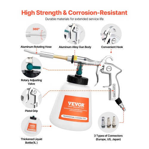 Car Cleaning Gun 692 Bar HighPressure Air Blow Gun with 2 Set Nozzles