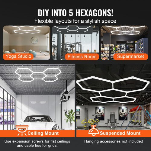 Hexagon Garage Lights 26400LM 6500K 5 Grid Systems Honeycomb Hexagonal