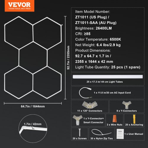Hexagon Garage Lights 26400LM 6500K 5 Grid Systems Honeycomb Hexagonal
