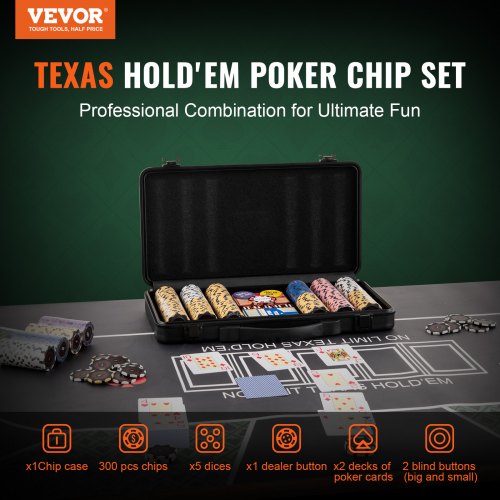 Poker Chip Set 300Piece Poker Set Complete Poker Playing Game Set with Carrying