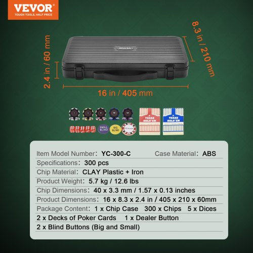 Poker Chip Set 300Piece Poker Set Complete Poker Playing Game Set with Carrying