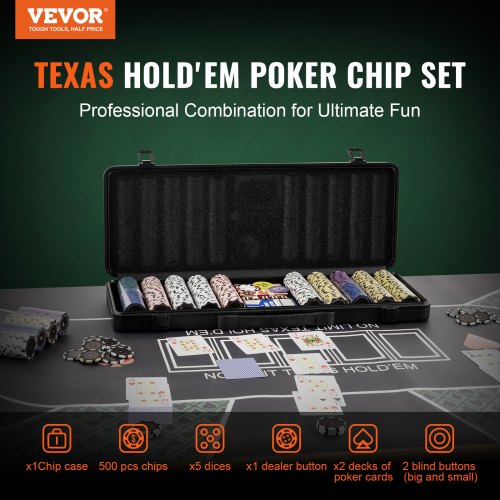 Poker Chip Set 500Piece Poker Set Complete Poker Playing Game Set with Carrying