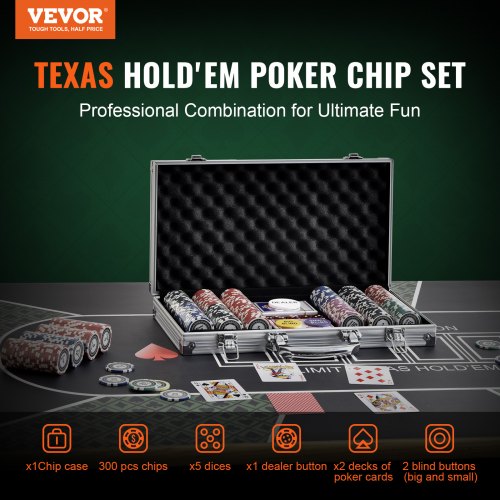 Poker Chip Set 300Piece Poker Set Complete Poker Playing Game Set with Aluminum