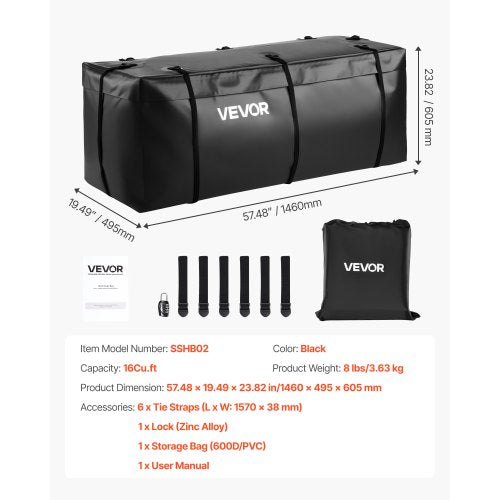 Hitch Cargo Carrier Bag Waterproof 840D PVC 5748 x 1949 x 2382 in 16