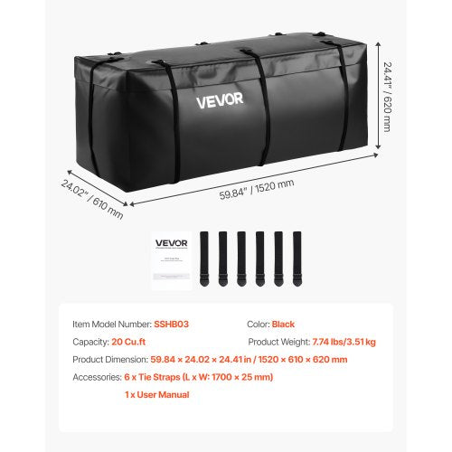 Hitch Cargo Carrier Bag Waterproof 840D PVC 5984 x 2402 x 2441 in 20