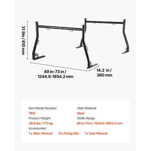 Truck Ladder Rack 4973 in Width Extendable Universal Cargo Rack Heavy
