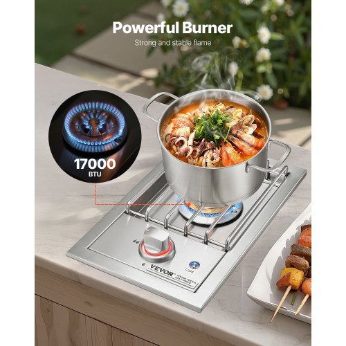 Single Grilling Side Burner 17000BTU Liquid Propane Side Burner for Outdoor