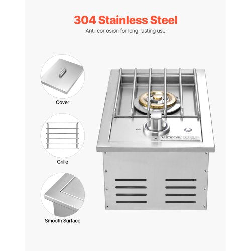 Single Grilling Side Burner 17000BTU Liquid Propane Side Burner for Outdoor