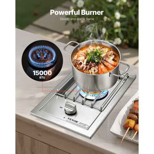 Single Grilling Side Burner 15000BTU Liquid Propane Side Burner for Outdoor