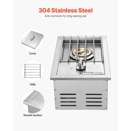 Single Grilling Side Burner 15000BTU Liquid Propane Side Burner for Outdoor