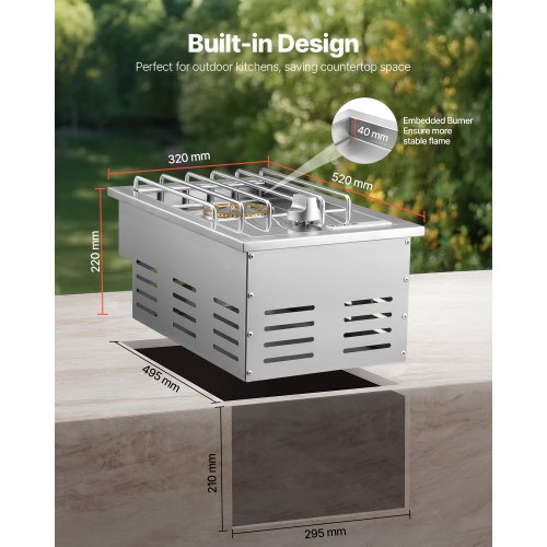 Single Grilling Side Burner 15000BTU Liquid Propane Side Burner for Outdoor