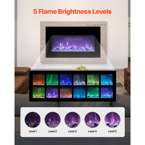 36 inch Electric Fireplace Wall Mounted Recessed Fire Place with Remote