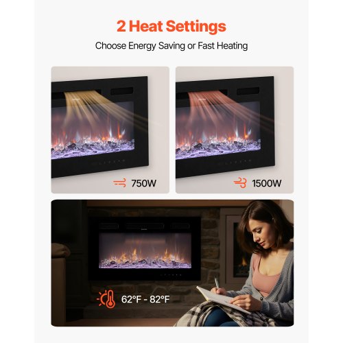 42 inch Electric Fireplace Wall Mounted Recessed Fire Place with Remote