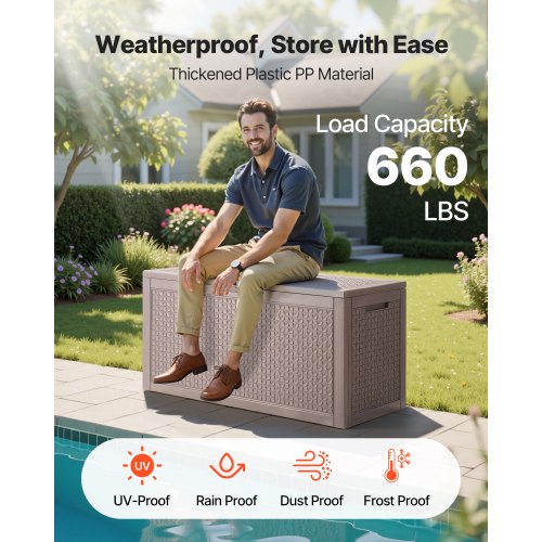 Outdoor Storage Box 100 Gallon Resin Deck Box Backyard Outside Toy and Towel